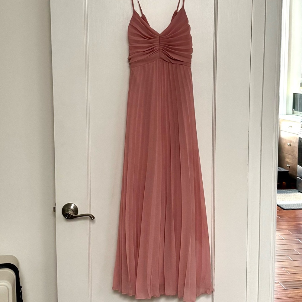 ASOS Designs Pleated Pink Midi Dress